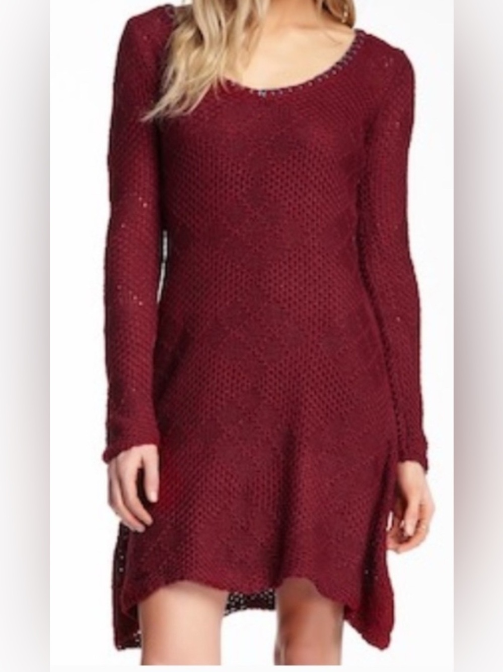 Nick & mo anthropologie Maroon Long-Sleeve Knit Scoop-Neck Dress